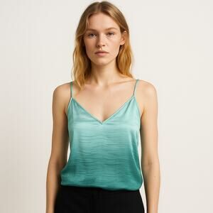 LACAUSA Blue Green Tie Dye V Neck Ombré Sofia Slip Camisole Cami Tank Top Size S